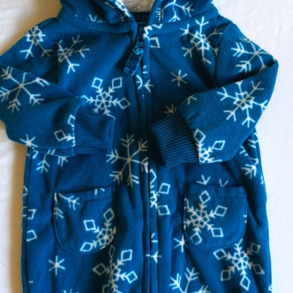 carter's teal snowflake fleece zip-up jumpsuit with lined hood size newborn baby - Picture 4 of 6